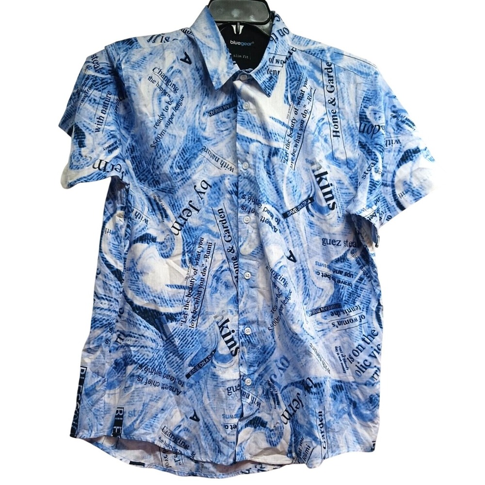 Blue Gear Shirt Men's Size Large  Slim Fit Small Button Front Blue‎